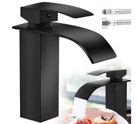 WIYETY Robinet de lavabo cascade : robinet de lavabo cascade avec 2 pièces tuyau de raccordement de 60 cm, mitigeur monocommande noir, robinet d'eau chaude et froide
