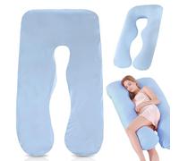 WIYETY Schwangerschaftskissenbezug U-Förmiger Kissenbezug: 140 x 80 cm U-förmiges Schwangerschaftskissen, Baumwolle Abnehmbarer Körperkissen, Ersatzbezug für Erwachsene Stillkissen, Blau