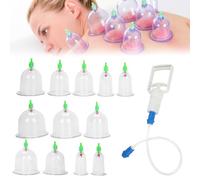 WIYETY Set de ventouses de thérapie par cupping : 12 pièces en verre avec pompe à vide, poignée de pompe et tube d'extension