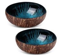 WIYETY Splash - Lot de 2 bols en noix de coco - Bleu et noir - Bol décoratif pour clés - Bol à bijoux - Bol à collation (bleu)