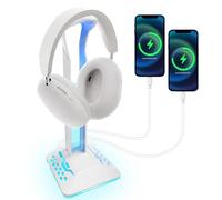 WIYETY Support de casque RVB avec 2 ports USB et 1 port de type C, 6 modes de changement de couleur RVB, support de casque de jeu universel, pour joueurs, blanc