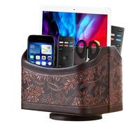 WIYETY Support de télécommande rotatif à 360° : organiseur avec 5 poches, organiseur multifonction en cuir synthétique pour télécommandes, papeterie, cahiers, stylos