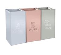 WIYETY Système de tri sélectif à 3 compartiments - Réutilisable - Système de tri sélectif - Pour papier en verre, plastique, papier - Marron + rose rouge + argent