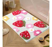 WIYETY Tapis de Bain Vert Fraise: Tapis Antidérapant en Microfibre Douce, Tapis Absorbant, pour Douche Baignoire Toilette (45 x 65 cm)