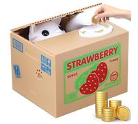 WIYETY Tirelire en forme de chat pour enfants - Jolie pièce de monnaie - Tirelire pour pièces de monnaie - Chat volant automatique - Cadeau d'anniversaire amusant (chat fraise)
