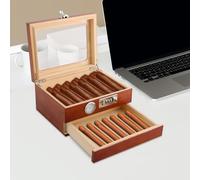 Wiyuer Boîte à cigares avec hygromètre - En bois de cèdre espagnol - Avec couvercle en verre - Pour 20 à 35 cigares - Idéal pour la maison, le bureau - 23,5 x 18,2 x 11,6 cm - Noir
