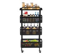 Wiyuer Chariot de rangement fin à 4 étages avec 4 roulettes et panier à filet extensible en acier au carbone pour cuisine, salle de bain, bureau, 40 x 15 x 89 cm, noir