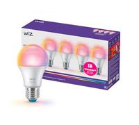 WiZ Ampoule LED connectée A60, Multicolore et Blanc ajustable, Culot E27, Équivalent 60 W, 2200-6500 K, 806 lumens, Intensité réglable, Compatible Alexa, Google Assistant et Apple Home, pack de 4