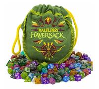 Wiz Dice Hafling's Haversack - Lot de 140 mini dés DND au total (20 jeux de 7 dés dans des couleurs uniques) et sac de rangement D&D - Dés polyédriques pour jeux de rôle - Accessoires DND parfaits