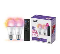 Wiz Ampoule LED connectée Kit E27 – 2x équivalent 60W, Wi‑Fi, télécommande, compatible Alexa/Google