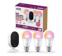 WiZ, Kit caméra Wi-FI intérieure HD, Infrarouge, détection de mouvements et de bruits, Technologie SpaceSense + 3 Ampoules Couleur E27 équivalent 60W