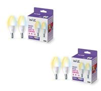WiZ Pack Valeur - E14 - avec 4 ampoules bougies - Mat - 40W - Lumière blanche chaude à froide - Wi-Fi équivelent 40W, 470 lumen, lot de 2, fonctionne avec Alexa, Google Assistant et Apple HomeKit