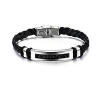 Wiz' Style Bracelet Simili Cuir et Acier avec Fermoir Boucle et Plaque en Acier Inoxydable - Superbe Bijou Homme Pas Cher