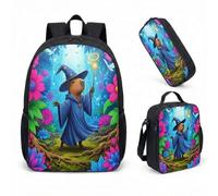 Wizard Capybara Ensemble de 3 sacs à dos de 43,2 cm Motif forêt enchantée Pour garçons filles enfants Papeterie fantaisie, 02, L, Minimaliste