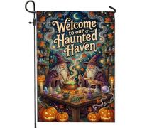 Wizard Potion Brewing Drapeau de jardin avec citation d'Halloween 30,5 x | Feuilles d'automne, drapeau de cour, chaudron de potion magique, fumée mystique lumineuse, jack-o'-lanternes