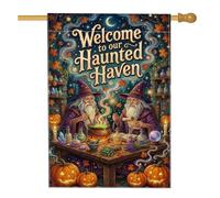 Wizard Potion Brewing Drapeau de maison avec citation d'Halloween 71 x 101 | Feuilles d'automne, drapeau de cour, chaudron de potion magique, fumée mystique lumineuse, jack-o'-lanternes