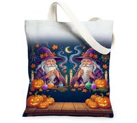 Wizard Potion Sac fourre-tout en toile Thème Halloween 33 x 38 cm | Bouteilles de potion magiques, citrouilles sculptées, feuillage d'automne, atmosphère mystique, art fantastique