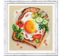 Wizardi Kit de broderie au point de croix compté Œufs au plat Toast 120-092 Aiguille magique