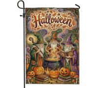 Wizards Brewing Chaudron Fantasy Drapeau de jardin Halloween 30,5 x 45,7 cm | Magiciens avec chaudron, drapeau de cour, jack-o'-lanternes, feuilles d'automne, fond de forêt magique