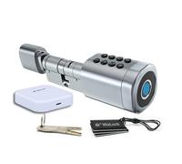WizElek Cylindre de Serrure Connecté 70/80/90 mm - Empreinte, Code, Tuya | Passerelle Wi-Fi et 4 badges inclus - 50 codes, 50 empreintes, 50 badges - Remplace un cylindre européen - IP55
