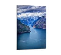 WIZIGM Fjord Poster panoramique sur toile avec cadre Motif photo réelle 60 x 90 cm