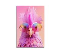WIZIGM Impression sur toile représentant un oiseau à plumes roses avec lunettes de soleil colorées, décoration murale moderne, 50 x 75 cm, style sans cadre