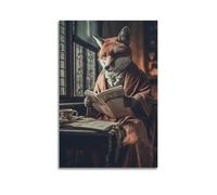 WIZIGM Poster animal élégant et gracieux, motif renard lisant un journal, art mural moderne sur toile, décoration murale, sans cadre, 20 x 30 cm