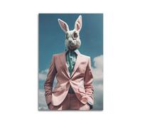 WIZIGM Poster animal - Photo tendance de lapin en costume rose - Art mural moderne sur toile - Décoration esthétique - 20 x 30 cm - Style sans cadre