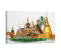 WIZIGM Poster de paysage Collage du temple thaïlandais Bêtes mythiques et architecture Poster moderne sur toile décorative esthétique avec cadre 60 x 90 cm