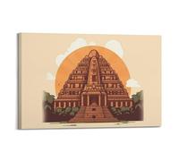 WIZIGM Poster de paysage de l'architecture du temple antique indonésien avec illustration - Art mural moderne sur toile - Décoration esthétique - 50 x 75 cm - Style cadre