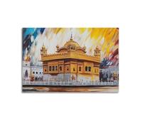 WIZIGM Poster de paysage Impasto Temple doré sous un ciel vif - Impression sur toile - Décoration murale moderne - 30 x 45 cm - Style sans cadre