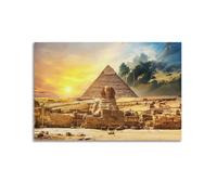 WIZIGM Poster de paysage pyramides et sphinx égyptiens sous la lumière du soleil et le tonnerre - Art mural moderne sur toile - Décoration esthétique - 50 x 75 cm - Style sans cadre
