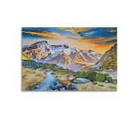 WIZIGM Poster de paysage sur un chemin de pierre de prairie de Mongolie dans une peinture délicate - Art mural moderne sur toile - Décoration esthétique - 30 x 45 cm - Style sans cadre