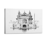 WIZIGM Poster de paysage - Temple dessiné au bord du lac - Art mural moderne sur toile esthétique décoration peinture avec cadre 20 x 30 cm