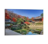 WIZIGM Poster de paysages - Jardins d'automne et étangs - Art mural moderne sur toile - Décoration esthétique - 40 x 60 cm - Style cadre