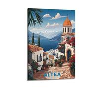 WIZIGM Poster de voyage Altea Espagne, village côtier avec vue sur la montagne et la mer. jpg Poster moderne sur toile décorative esthétique 60 x 90 cm style cadre