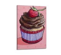 WIZIGM Poster mural moderne peint à l'huile avec garniture en forme de fraise - Motif cupcake au chocolat - 30 x 45 cm - Style cadre