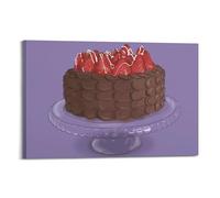 WIZIGM Poster peint à la main - Gâteau au chocolat avec garniture à la fraise - Art mural moderne sur toile - Décoration esthétique - 30 x 45 cm - Style cadre
