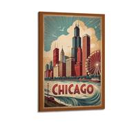WIZIGM Poster vintage Chicago, horizon avec grande roue. jpg Poster moderne sur toile décorative esthétique 40 x 60 cm de style cadre