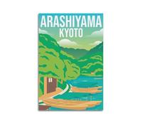 WIZIGM Poster vintage de voyage Arashiyama Kyoto, rivière et bateaux.jpg moderne art mural sur toile esthétique décoration peinture 20 x 30 cm sans cadre