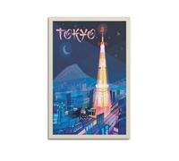 WIZIGM Poster vintage Tokyo Japon, horizon nocturne et tour.jpg Poster moderne sur toile décorative esthétique sans cadre 30 x 45 cm