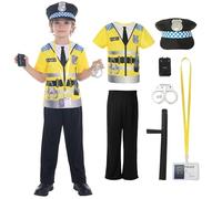 Wizland enfants 7pcs costume de police pour garçons et filles, uniforme de police jaune Set pour Halloween Fancy Dress Up, 6-8 ans