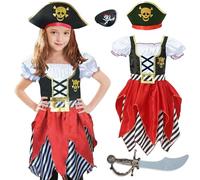 Wizland Fille Pirates Costume Buccaneer Princesse Robe Pour Enfants Pirates Lass Costume Jeu De Rôle Habiller Ensemble 5-6 ans