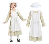 Wizland Robe de pionnier coloniale pour fille avec tablier et bonnet, floral, 6-8