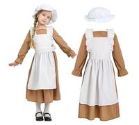 Wizland Victoria juniors costume victorien village médiéval avec robe et chapeau Prairie Vintage Fantaisie Robe pour enfants 8-10 ans (Brun)