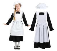 Wizland Victoria juniors costume victorien village médiéval avec robe et chapeau Prairie Vintage Robe fantaisie pour les enfants 6-8 ans (noir)