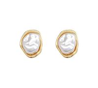 Wizoowip Boucles d'oreilles légères baroques Fausses Perles 1 Paire de Clous d'oreilles pour Femmes rétro Forme irrégulière Style Lisse Bijoux Dame Bal de Promo Cocktail fête Douce Doré
