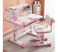 Wizoowip Ensemble de bureau et de chaise pour enfants - Hauteur réglable - Avec tiroir - Bureau élargi - Images de dessin animé - Plusieurs séparations - Table d'apprentissage ergonomique pour filles