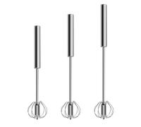 Wizoowip Gadget de mélange sans effort Batteur à œufs rotatif à 360 degrés 1/3 pièces Mélangeur à fouet semi-automatique en acier inoxydable Poussée manuelle rotative pour la cuisson Argent