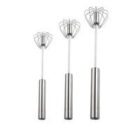 Wizoowip Outil de Fouet pour la Cuisson Batteur à Oeufs Non Électrique 3 Pièces/ensemble Ensemble Semi-Automatique en Acier Inoxydable Mélangeur Poussoir Main Agitateur Mélange 3 pièces